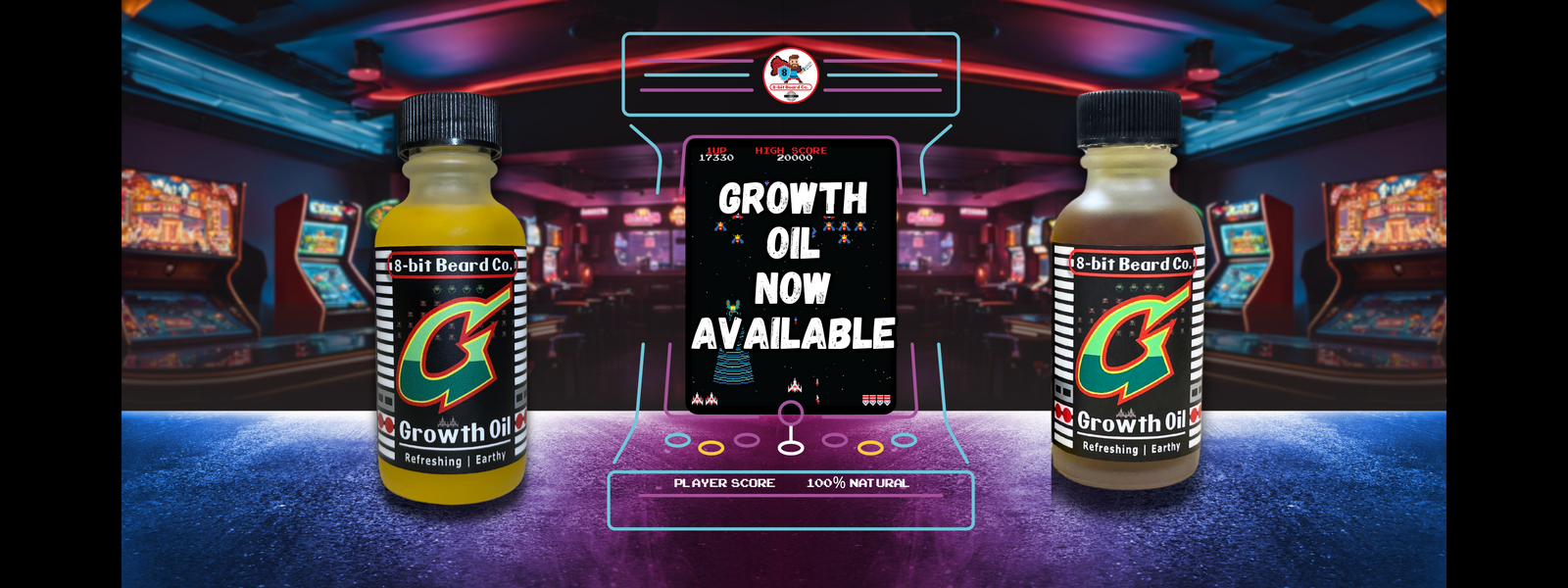 8-bit Beard Co Beard Growth Oil bottle with natural ingredients.