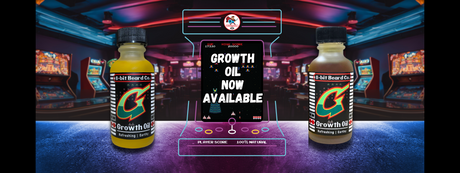 8-bit Beard Co Beard Growth Oil bottle with natural ingredients.