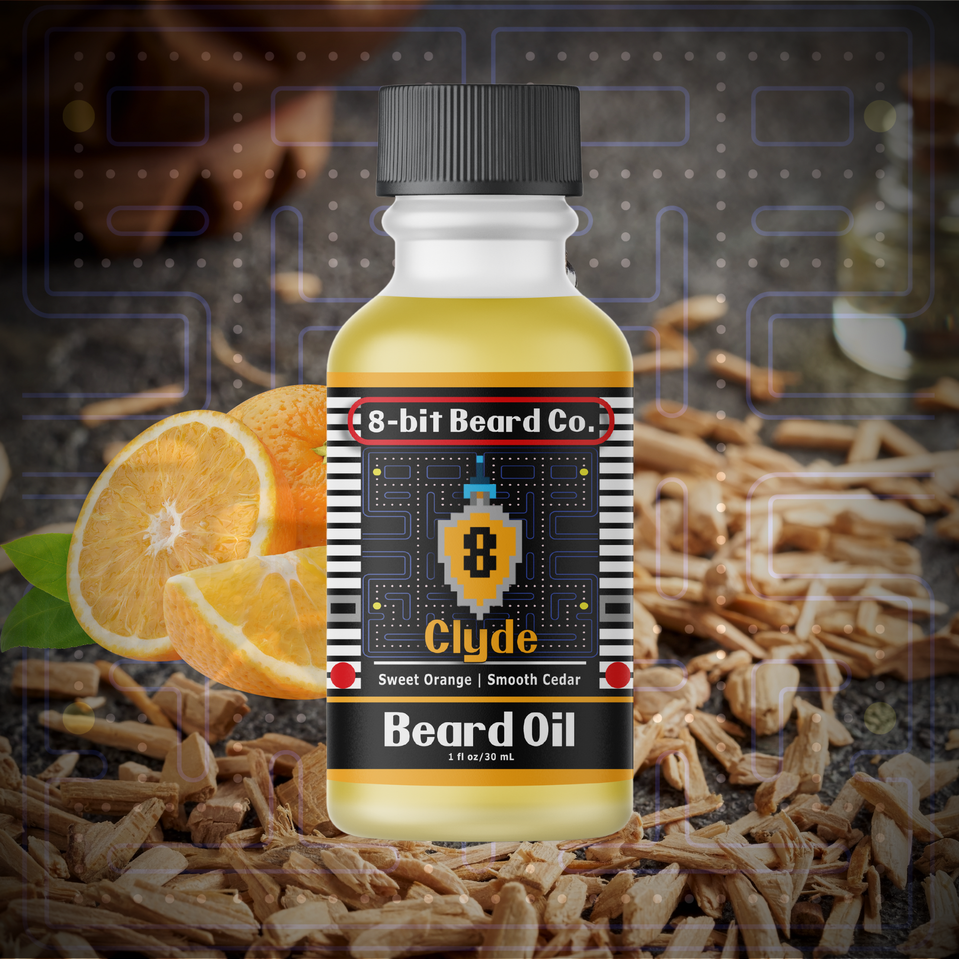 Clyde | Beard Oil - Sweet Orange Citrus, Smooth Cedar – 8bit Beard Co. Clyde | Beard Oil - Sweet Orange Citrus, Smooth Cedar – 8bit Beard Co.